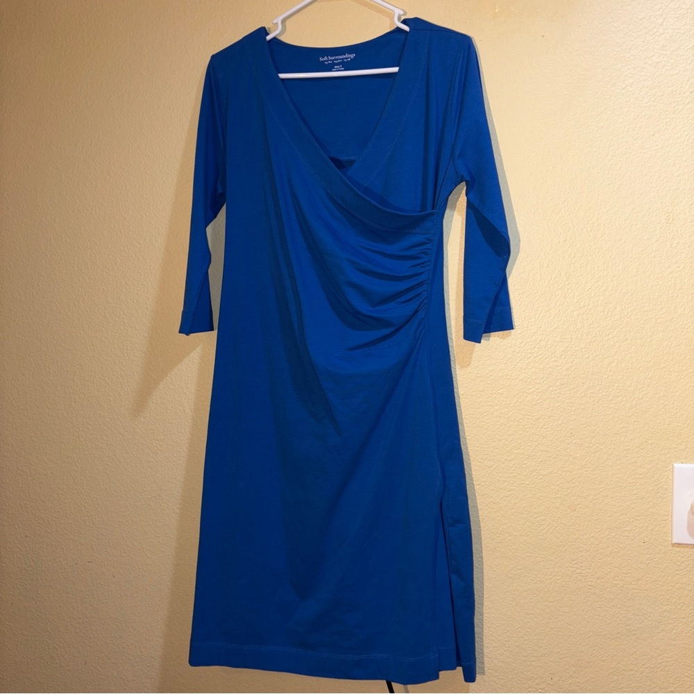 Soft Surroundings Wear Anywhere Wrap Dress Blue Misses Small 1/2 Sleeve